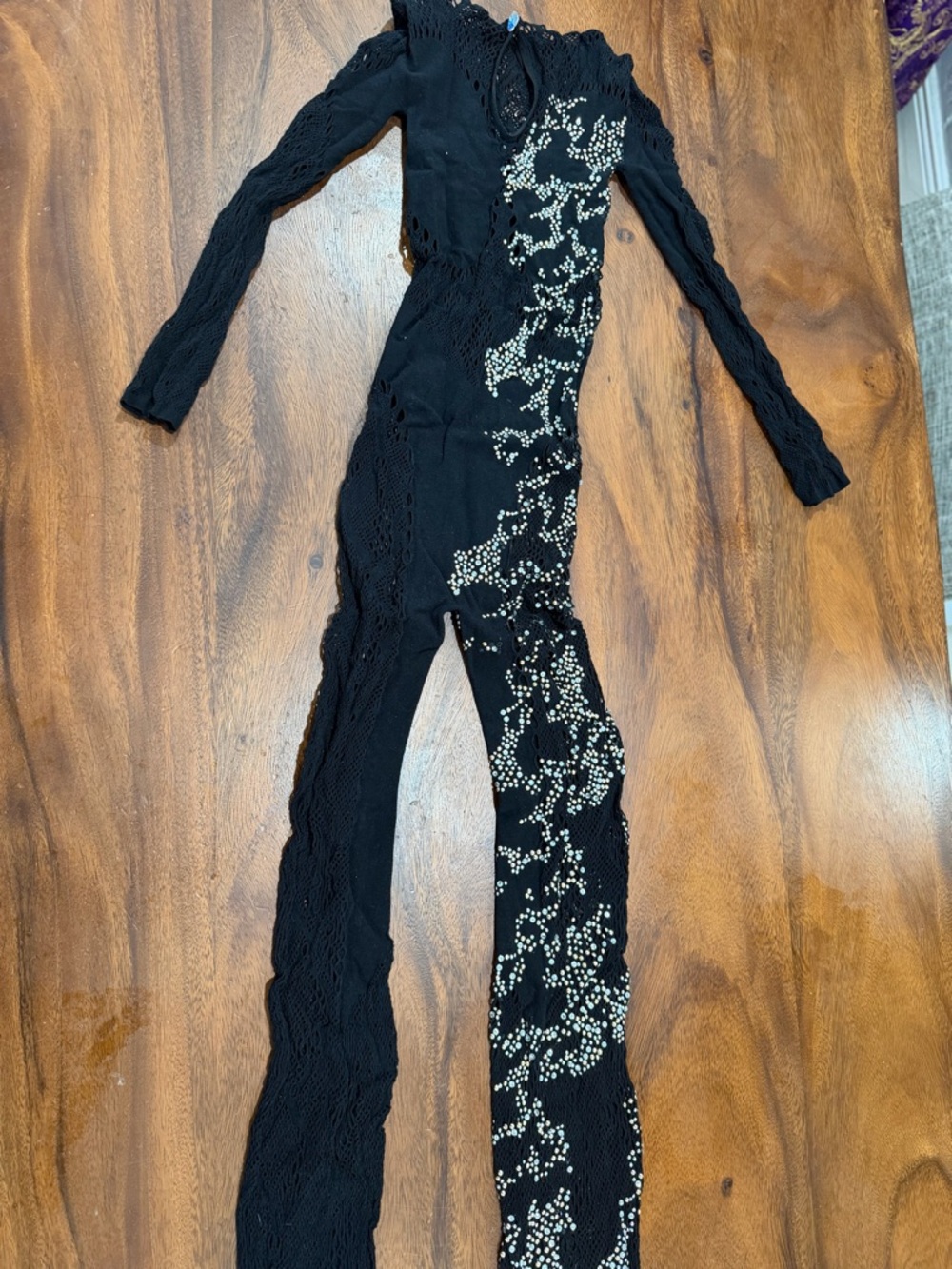 POSTER GIRL Black Knit Jumpsuit with Pearl Embellishment